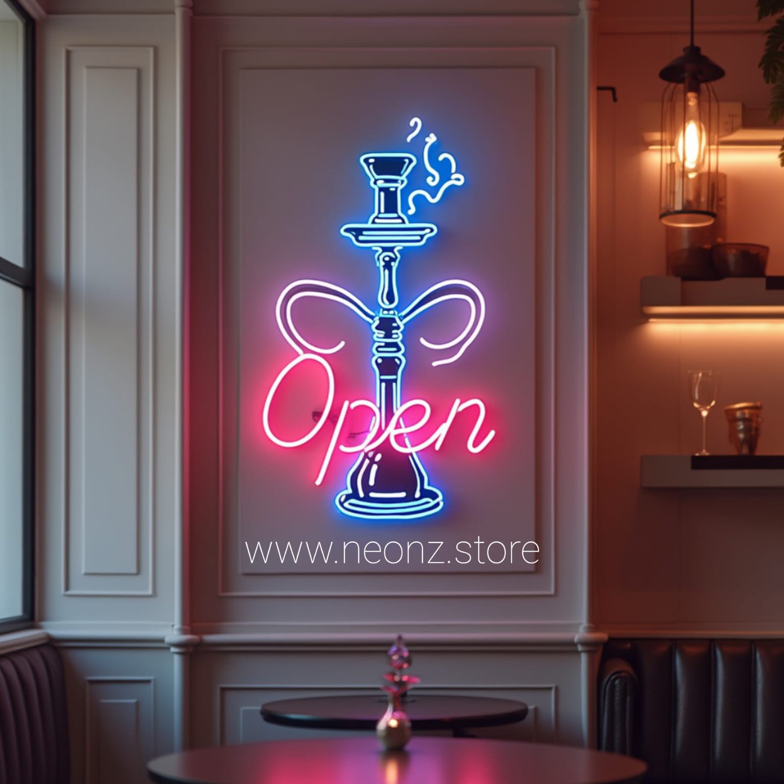 Hookah Lounge Neon LED “OPEN” Sign – Blue & Pink Glow Edition