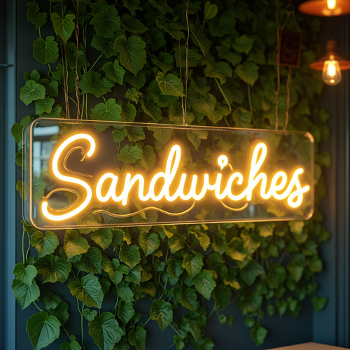 Sandwiches" Warm Yellow Neon Sign – Café &amp; Deli Wall Décor
