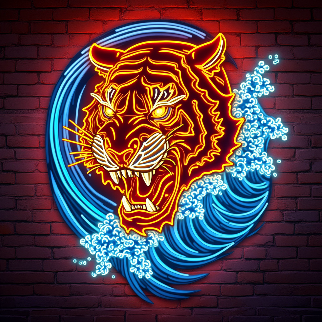 Roaring Tiger &amp; Wave LED Neon Sign