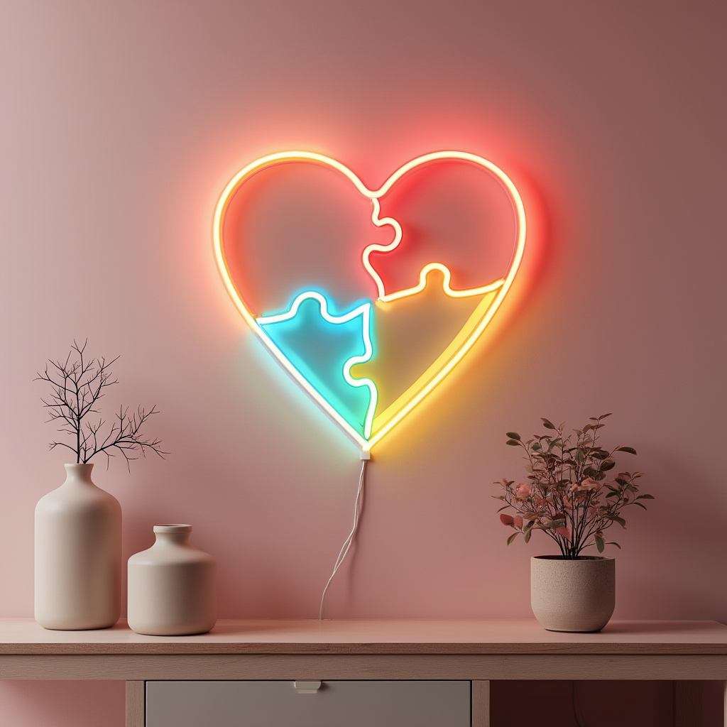 Neon Heart Puzzle LED Sign