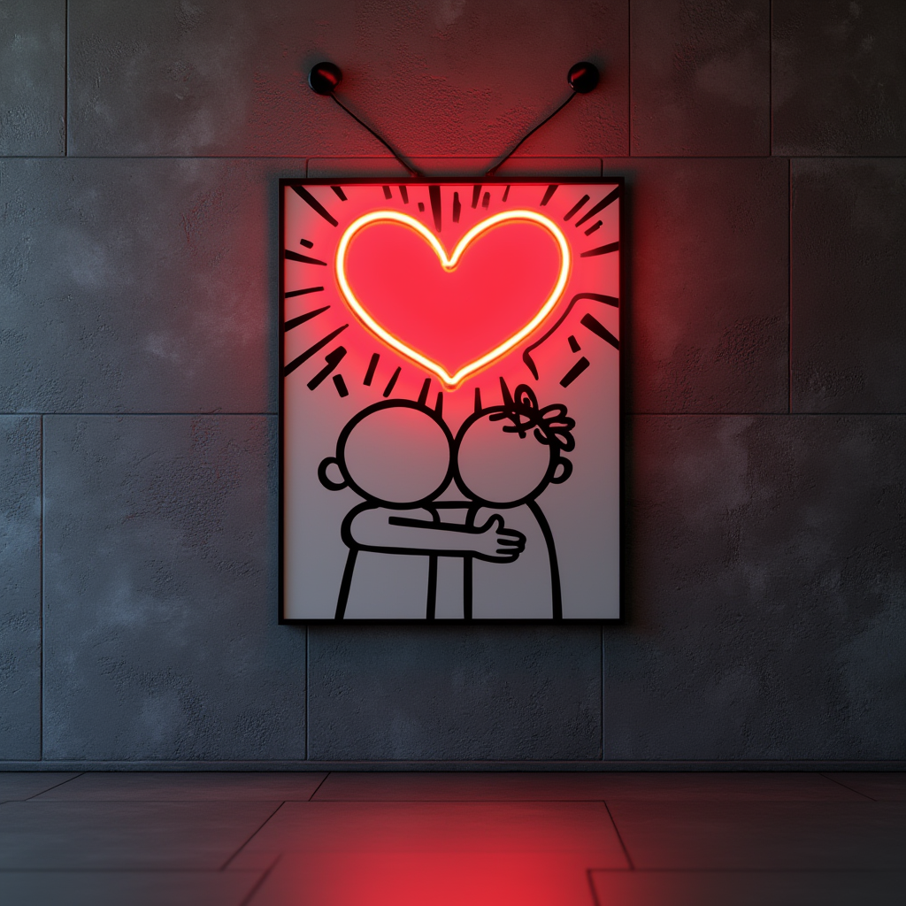 Lovers Embrace" Red Neon Heart Sign