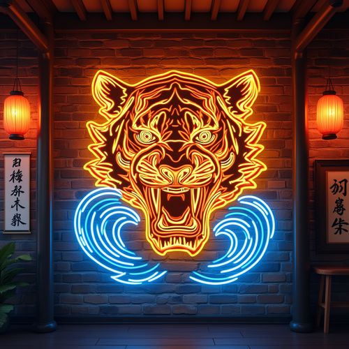 Neon Tiger LED Wall Art