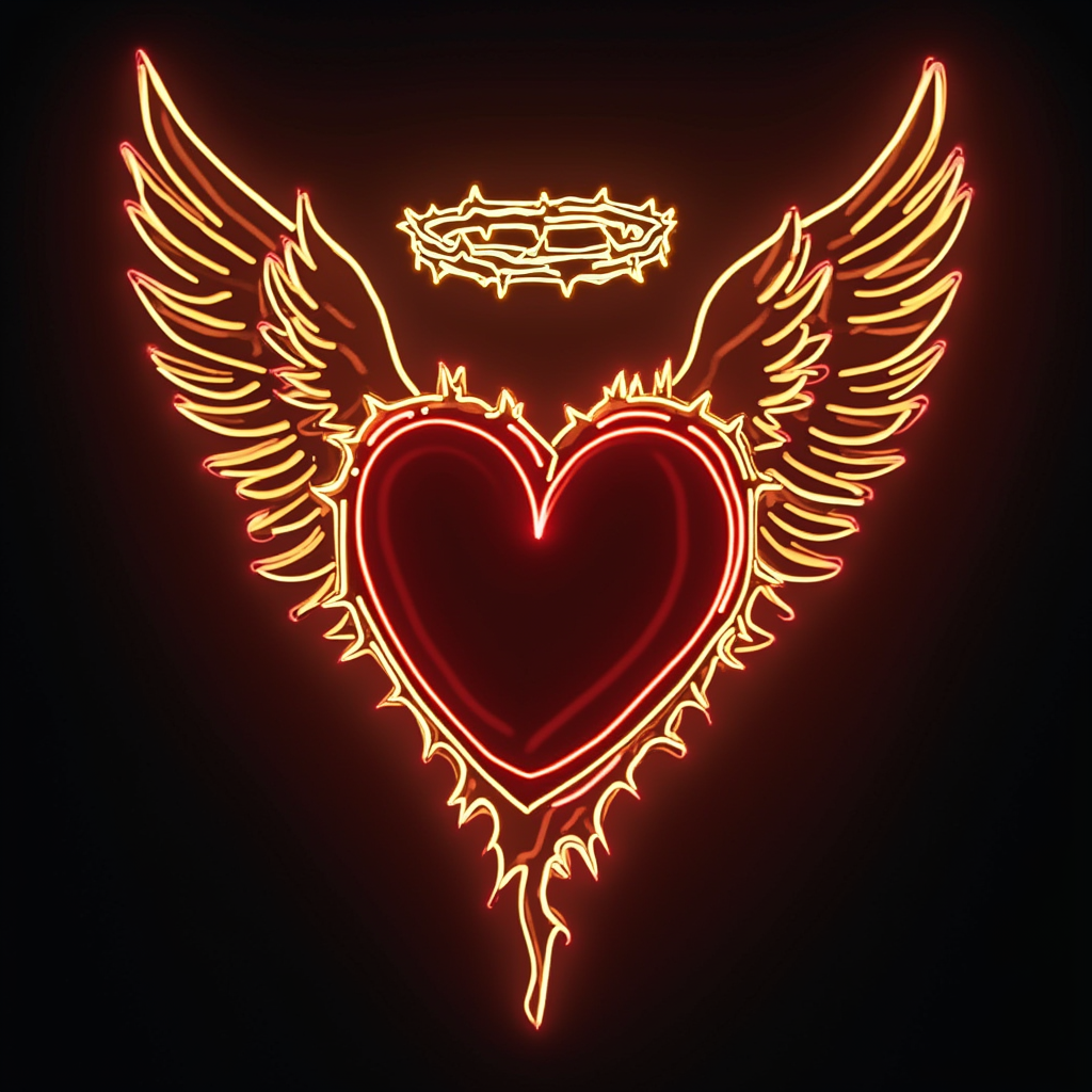 Winged Heart with Halo Neon Sign